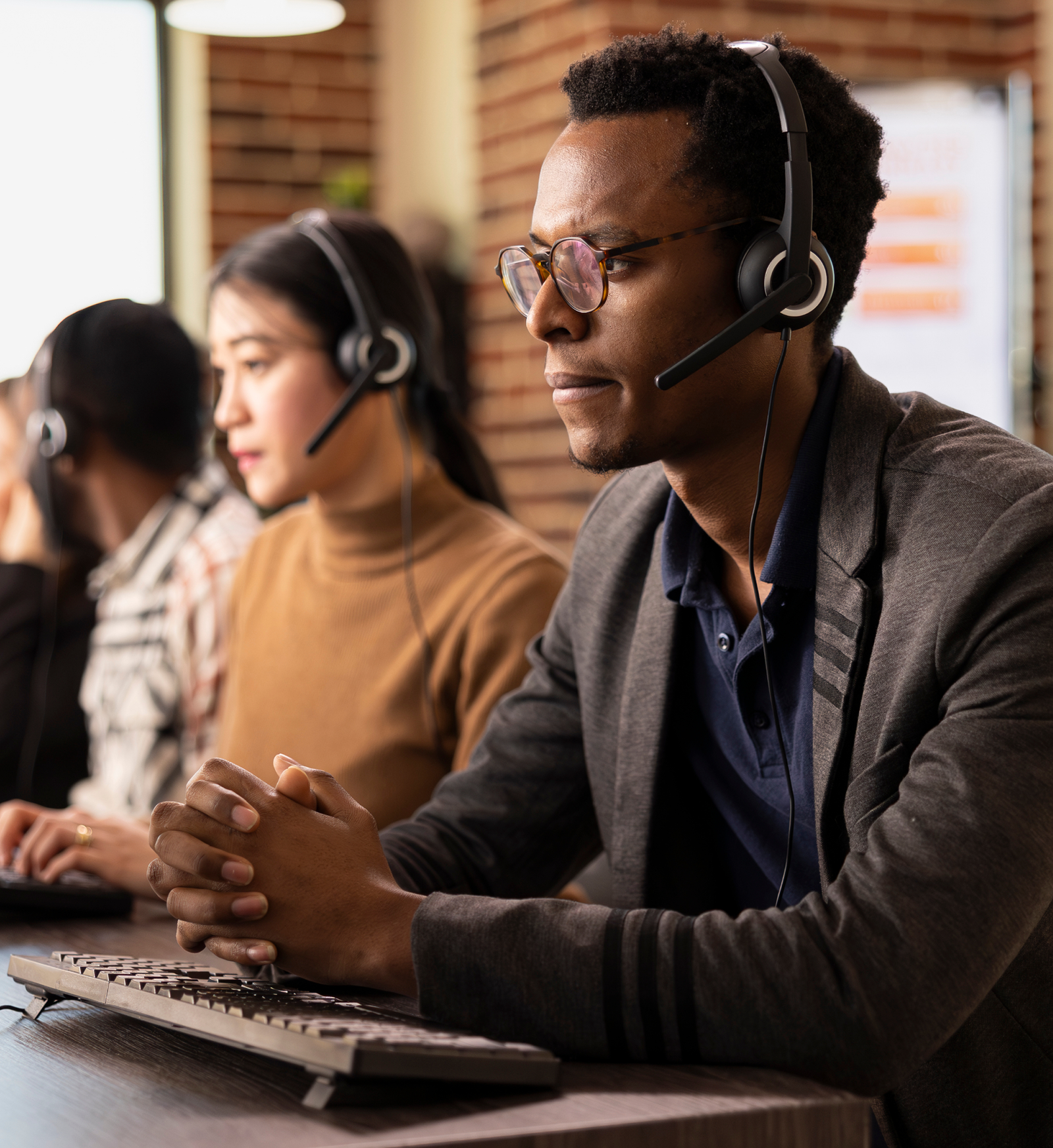 Customer Support Team with Headsets