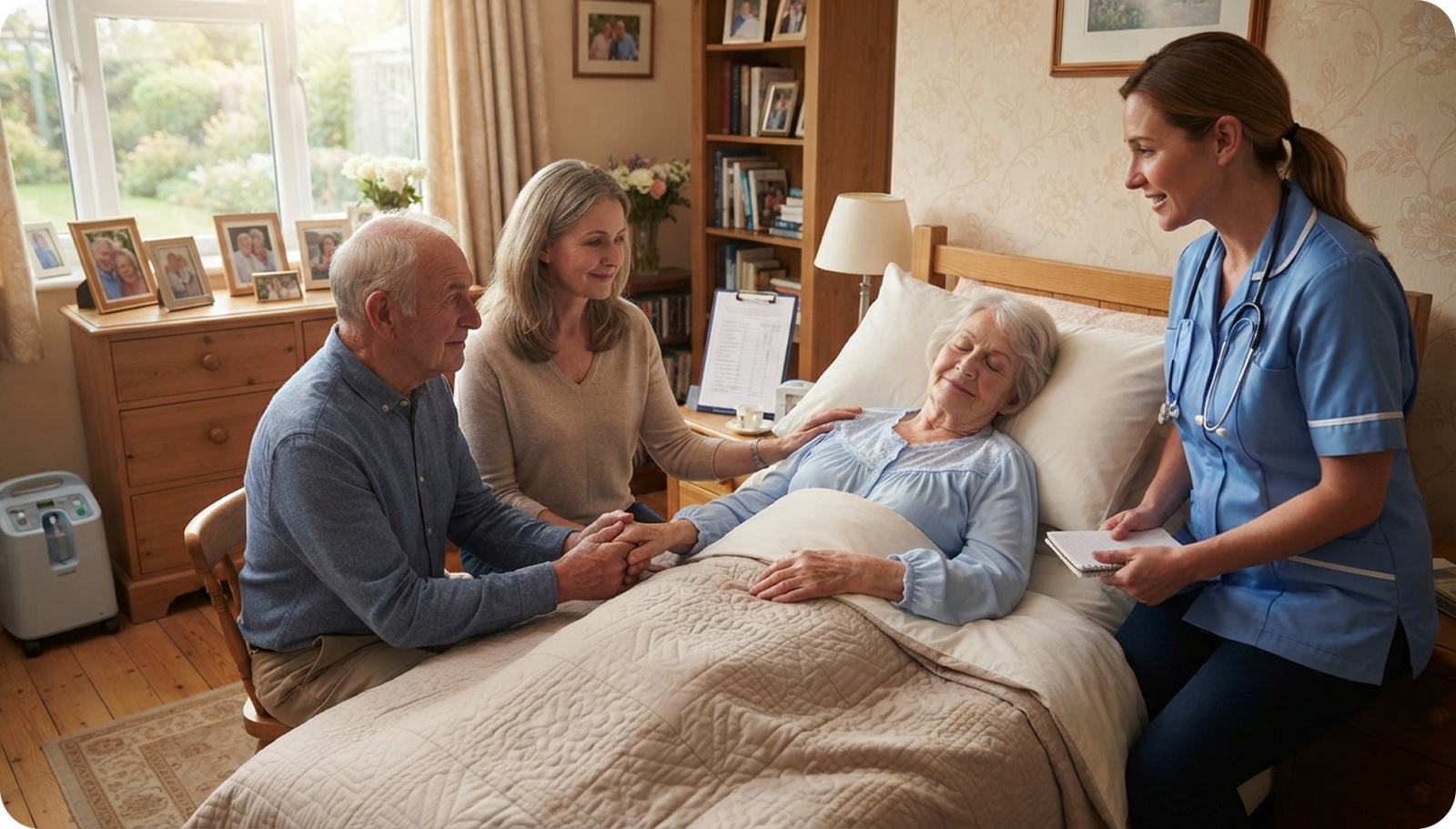 Carer assisting patient in bed